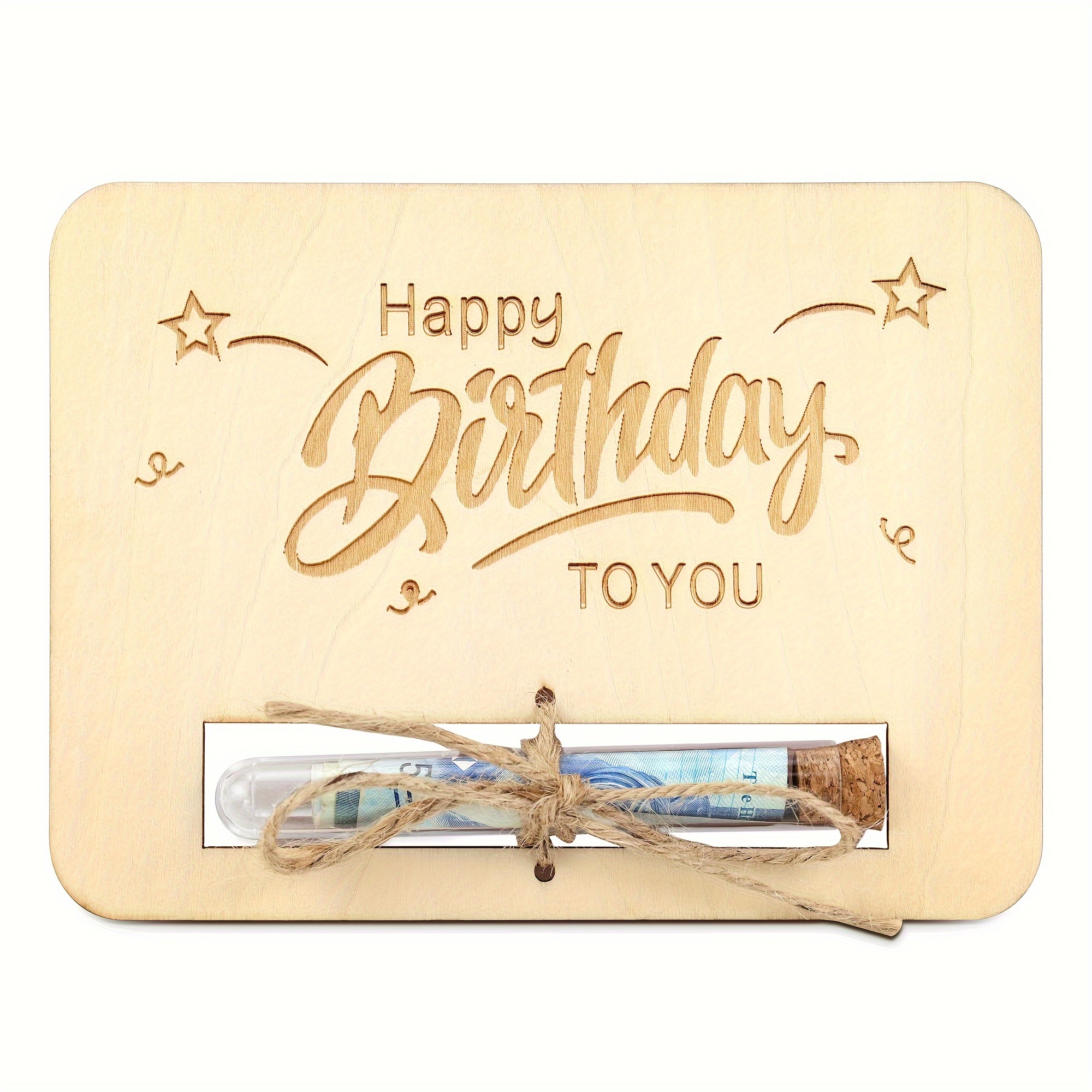 

1pc Wooden Birthday Gift Card With Test Tube Money Holder, Engraving, Includes For Gifting Cash - Unique And Creative Present Idea