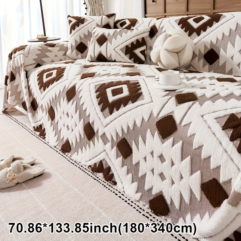 TEMU 1pc Popular Autumn And Winter New Sofa Protector | Stylish And Comfortable | 1 Bohemian Style Plush Sofa Cover, Full Coverage Sofa Cushion, Soft