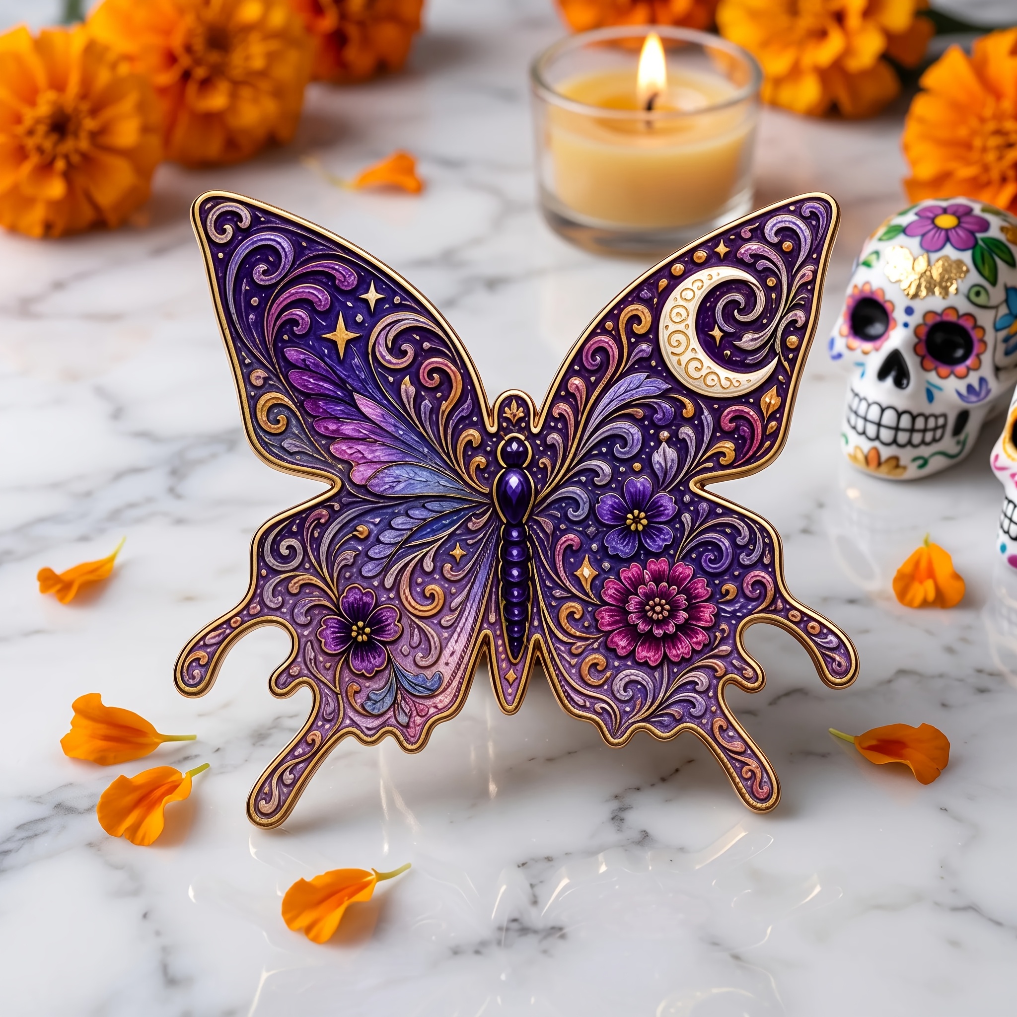 TEMU Halloween Vintage Elegant Purple Enamel Pin, Vintage And Moon Pattern Pin, Exquisite Folk Style Pin For Suits, Bags, And Hats