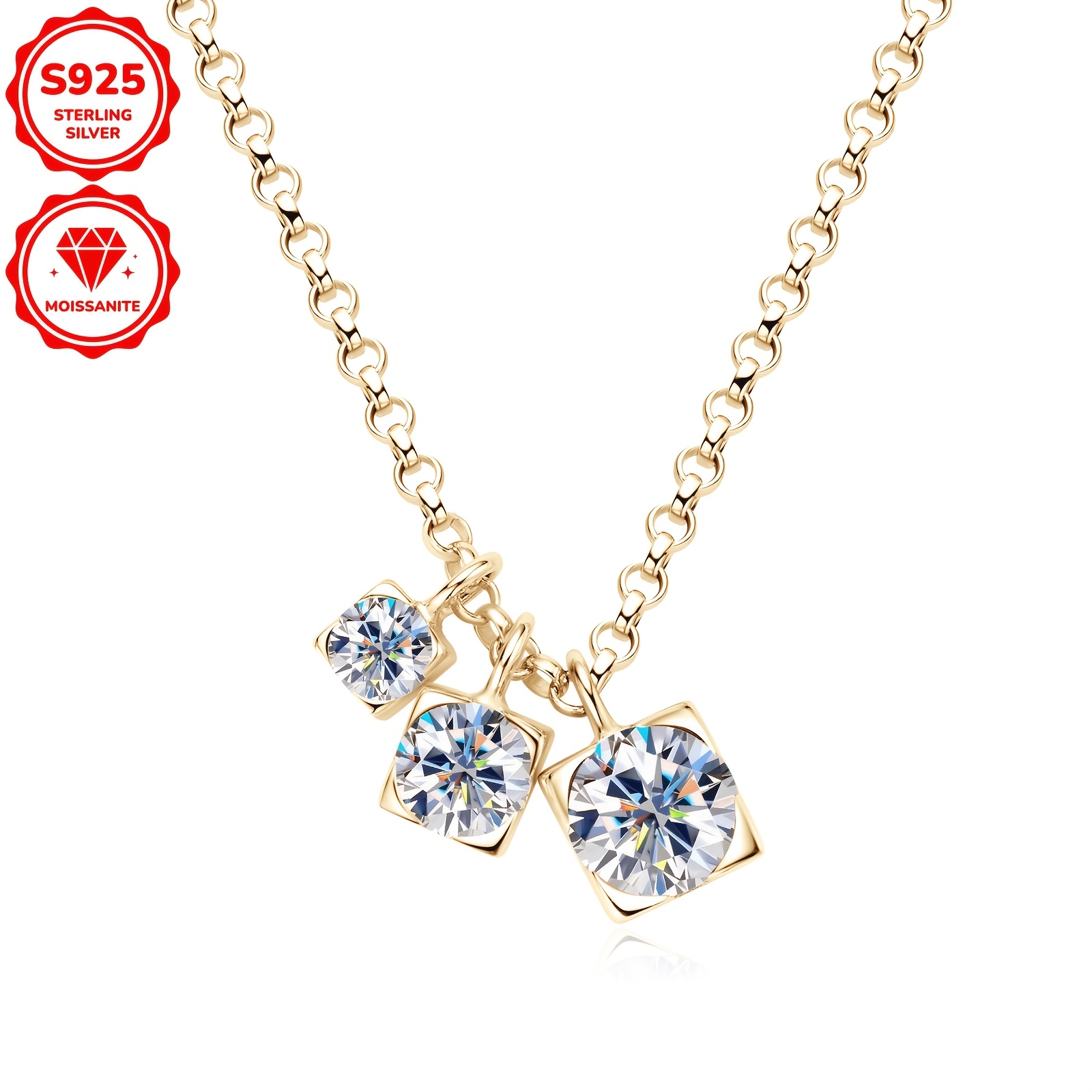 

Collier Moissanite 1 , Poids 3.89g, Moissanite 5mm&4mm&3mm*1 , carat total 0.9ct, Collier Moissanite 3 pendentifs en argent 925, Mode féminine, Chaîne de bijoux en argent pur 925, Longueur 45+5cm