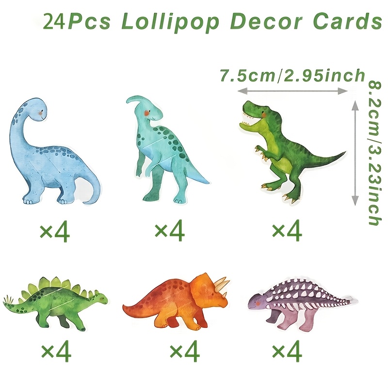 E-shop 24 Stück Dinosaurier Lollipop Dekorationskarten - Aquarell Dinosaurier Muster Pappe Partyzubehör für Babypartys, Hochzeiten, Geburtstagsfeiern -