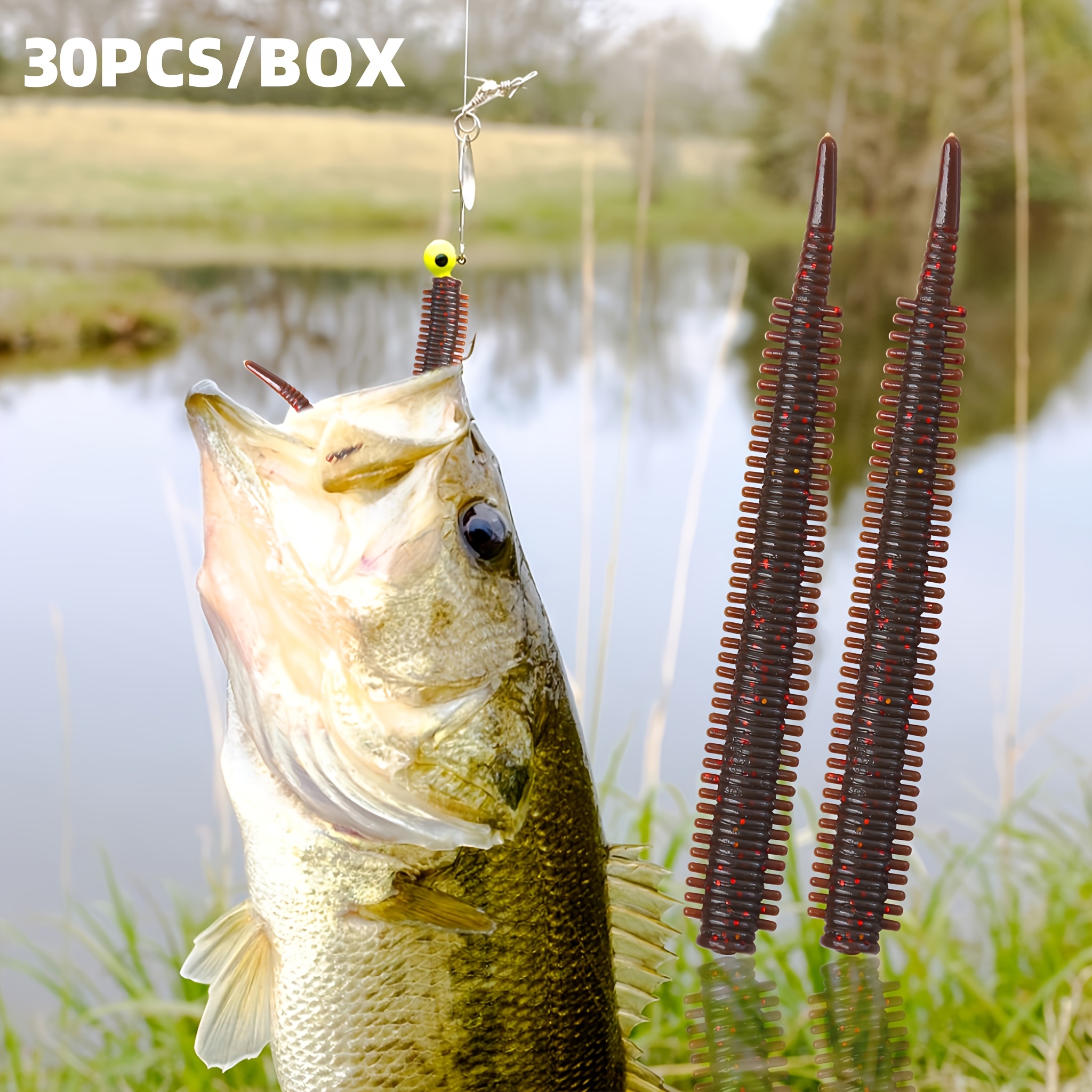 30pcs Artificial Sand Worm Soft Bait Lure Fake Bait Worm Tail Float Surface Worm Fake Bait Tear-resistant Easy To Hook Suitable For , Perch, Sea