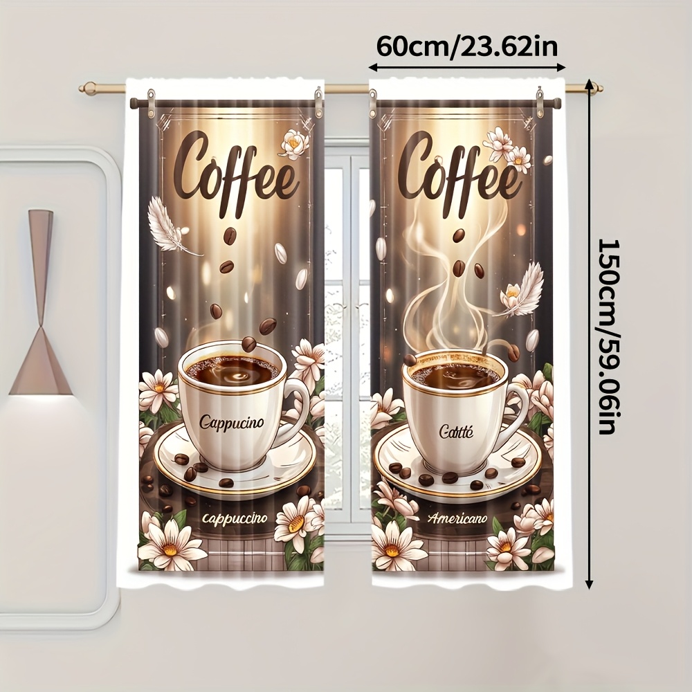 TEMU 2pcs, Rideaux de décoration quotidienne et toutes avec motif nain de café, tissu lavable en machine, parfaits pour les couloirs, les de sport,
