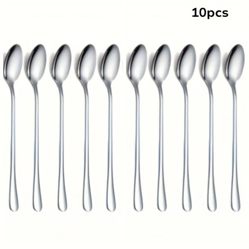 TEMU Heavy-duty Stainless Steel Long Handle Coffee And Tea Spoon - Multi-ice Cream Stirring Spoon With Long Handle For Hot/cold Beverages, Desserts -