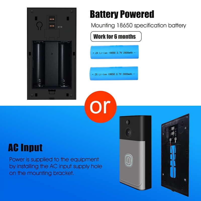 Timbre de puerta inalámbrico, audio bidireccional, video HD, cámara de timbre inalámbrico, cámara Wi-Fi con visión nocturna, alerta en tiempo real, alimentado por batería, timbre inteligente con campana, timbre de seguridad inteligente para el hogar, almacenamiento local y en la nube, fácil instalación.