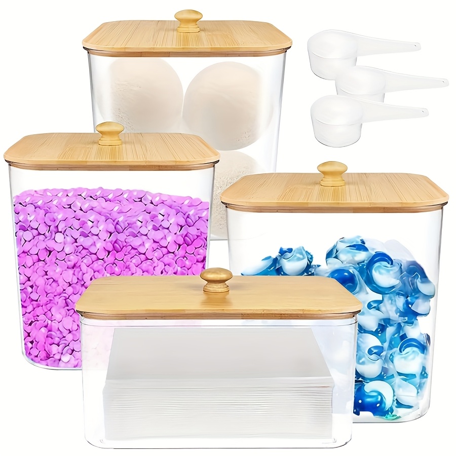 Image of Clear Storage Bins For Laundry Pods, Large Containers For Detergent Powder With Lids And Labels, And Holders For Scent Boosters And Pods, Canisters