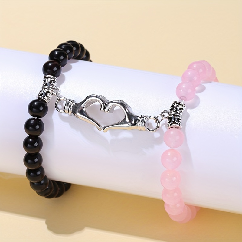 

2pcs Magnetic Attraction Hand Heart-shaped Couple Bracelets Suitable For Men Women Best Friend Unisex Daily Wear