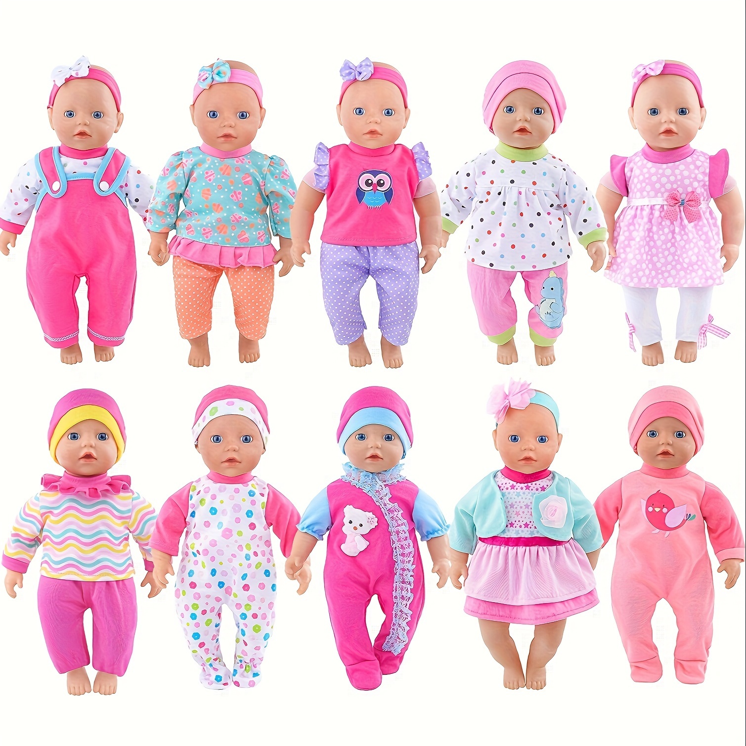 

10 Sets Baby Doll Playtime Outfits Clothes Hat Headband Fits For 10 Inch Baby Dolls 12 Inch New Born Baby/alive Baby Dolls 14 Inch Dolls (no Doll)