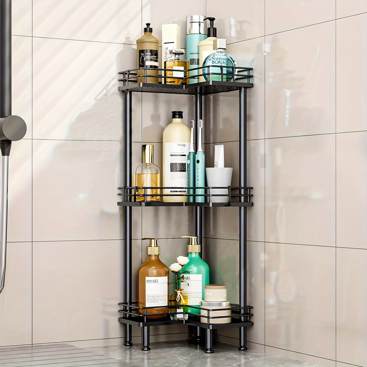 Scaffale Angolare Bagno 3 Ripiani | 30x22x57 Cm | Grigio Antiruggine | Per Doccia E Angoli - Foto 7