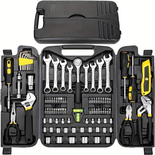 95pcs tool set tool kit portable toolbox with adjustable wrench pliers and socket bits for home apartment and garage use yellow