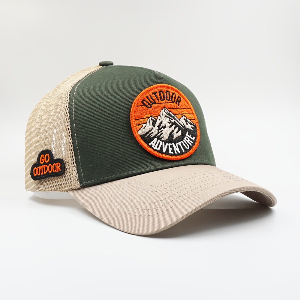 TEMU Outdoor Adventure Mountain Sunset Embroidered Mesh Trucker Hat, Camping Breathable Summer For Men Women, Adjustable Outdoor Baseball For Hiking