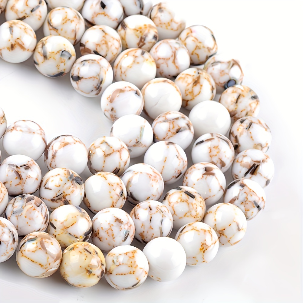 

Natural White Shell Howlite Turquoise Stone Beads - Round Spacers For Diy Jewelry Making, Bracelets, Necklaces - 15" Strand
