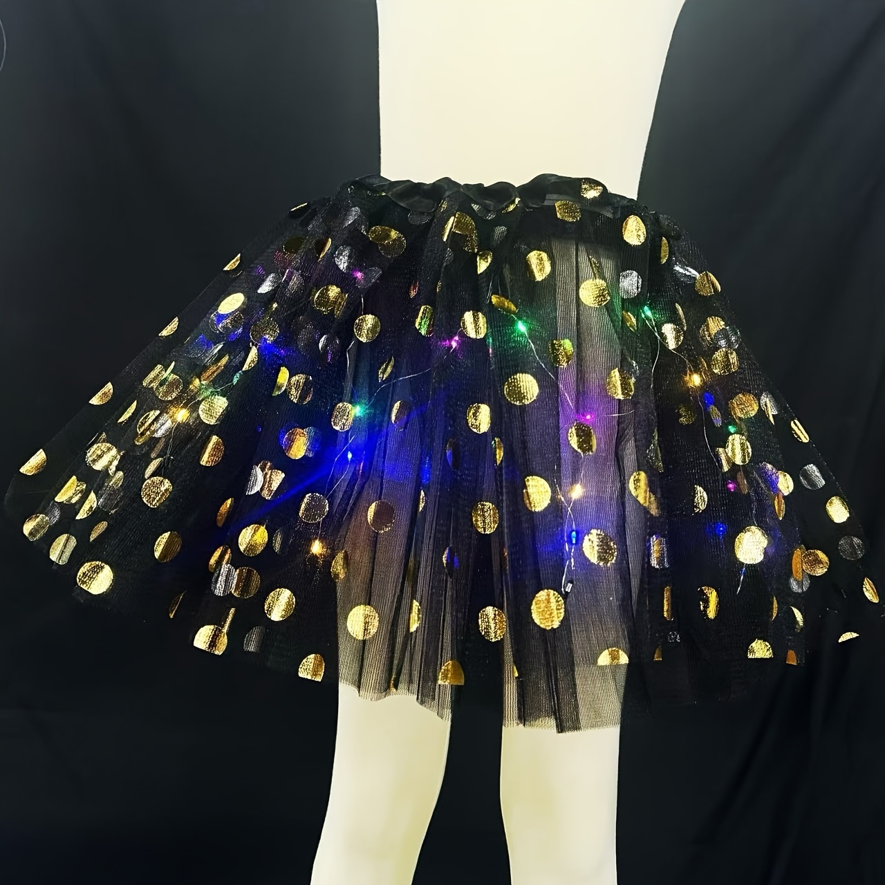 led light up polka dot tutu skirt multi color battery operated polyester fiber fluffy skirt for masquerade carnival stage performance photography costume birthday party supplies suitable   14