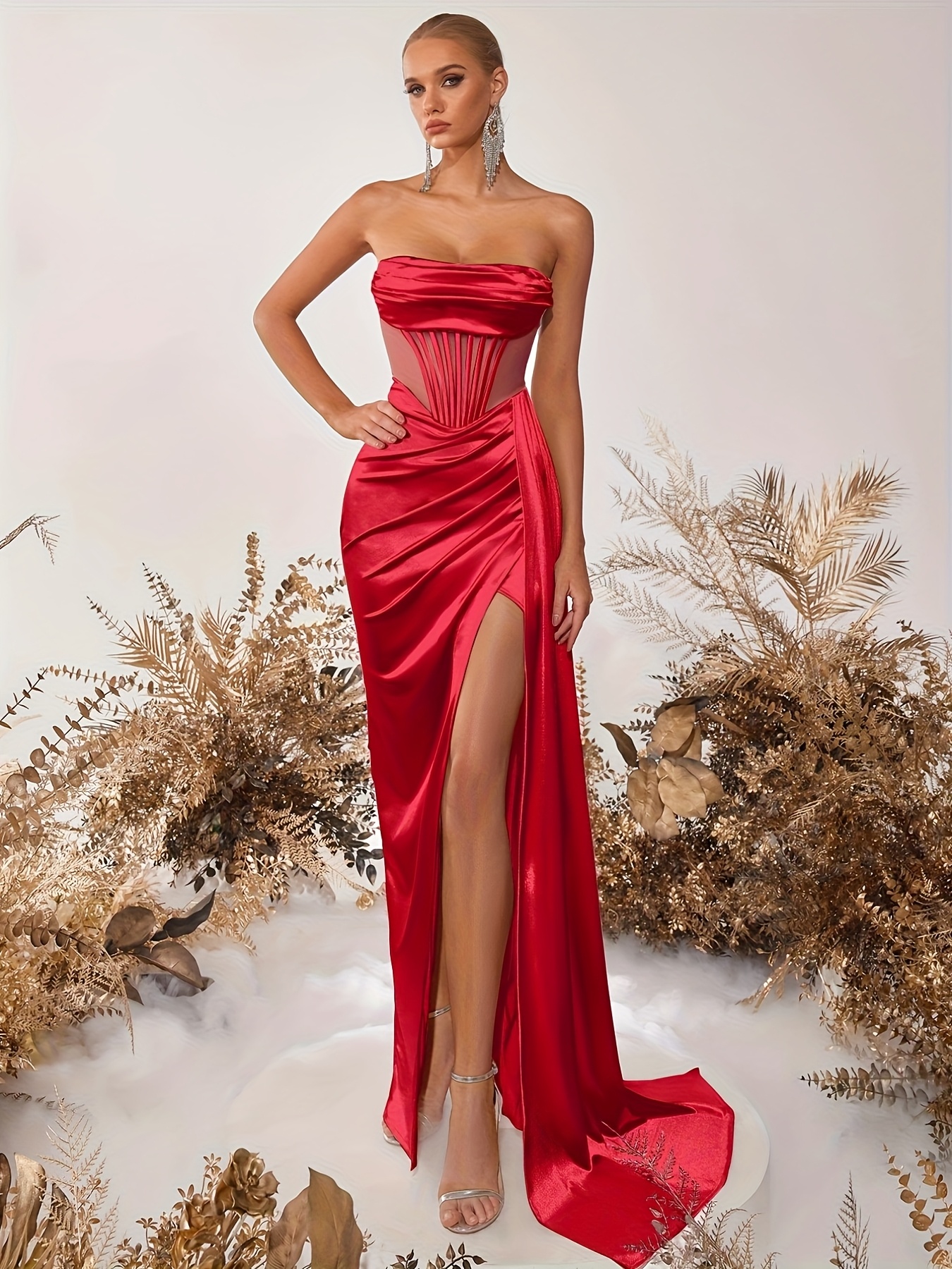 elegant bandeau bridesmaid dress polyester blend knit fabric