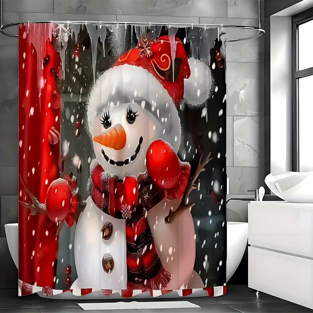 

1pc Christmas Snowman Pattern Bathroom Set: Includes 12 , Shower Curtain - For Christmas Decoration