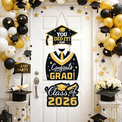 1set graduation season paper door hanging hanging ornaments colorful graduation cap clothes pattern paper hanging ornaments words design graduation season supplies congrats grad party decoration graduation party decor party gifts
