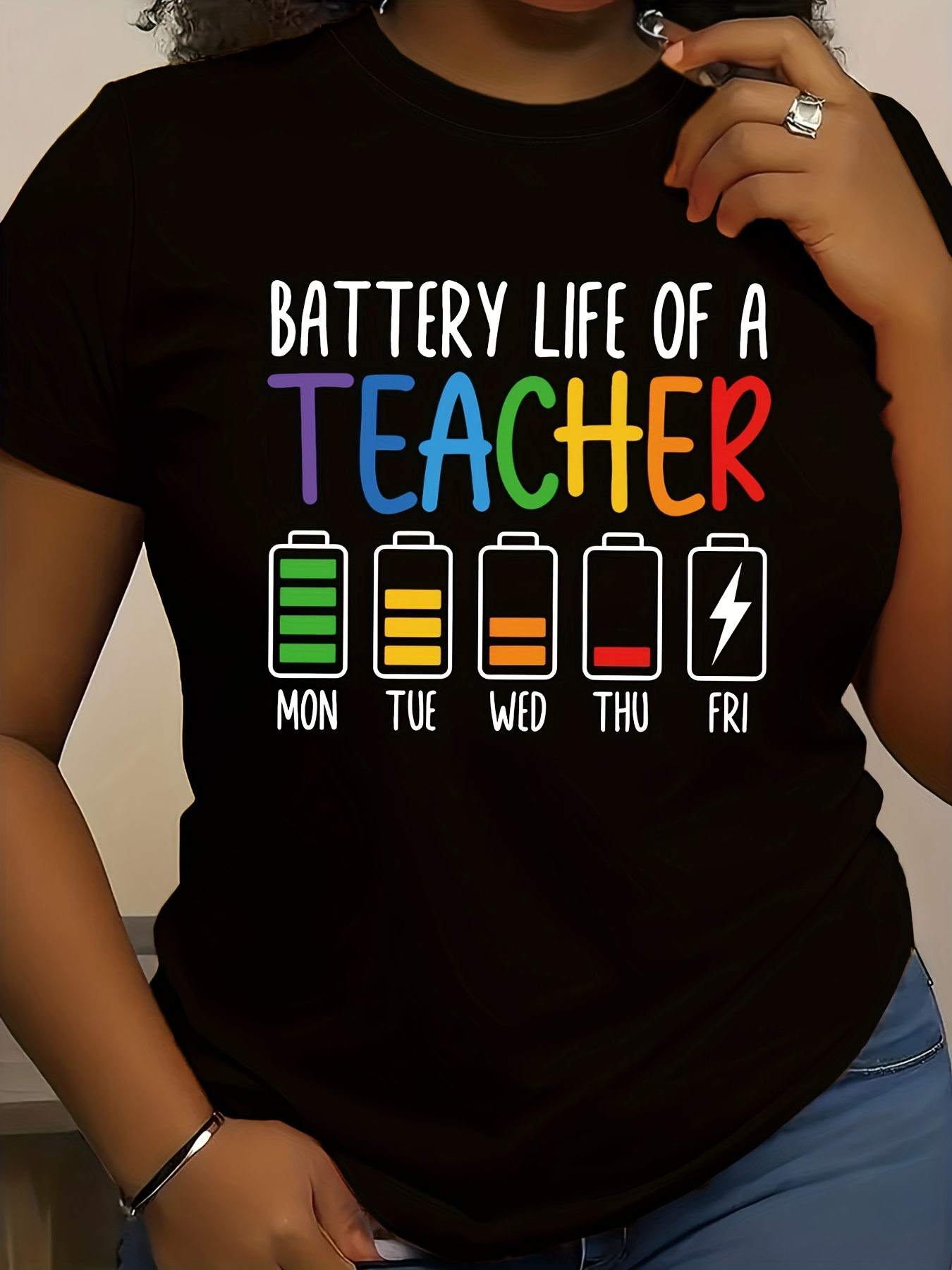 casual short sleeve round neck t shirt for women with teacher letter print
