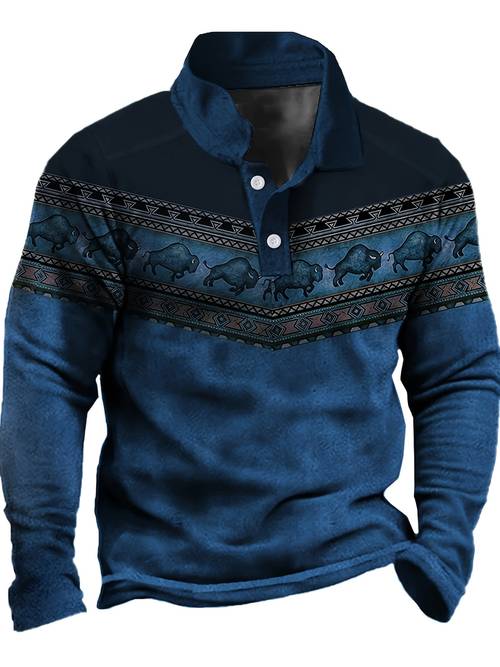 mens casual vintage 3d print shirt long sleeve button up golf with buffalo pattern 100 polyester knit fabric non stretch regular fit 230gsm fall collection