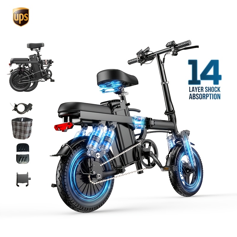 TEMU Vélo Pliant Électrique, Équipé d'un Système d'Absorption des Chocs à 16 Niveaux, Batterie 48 volts 15 ampères, avec une Autonomie de Jusqu'à 45