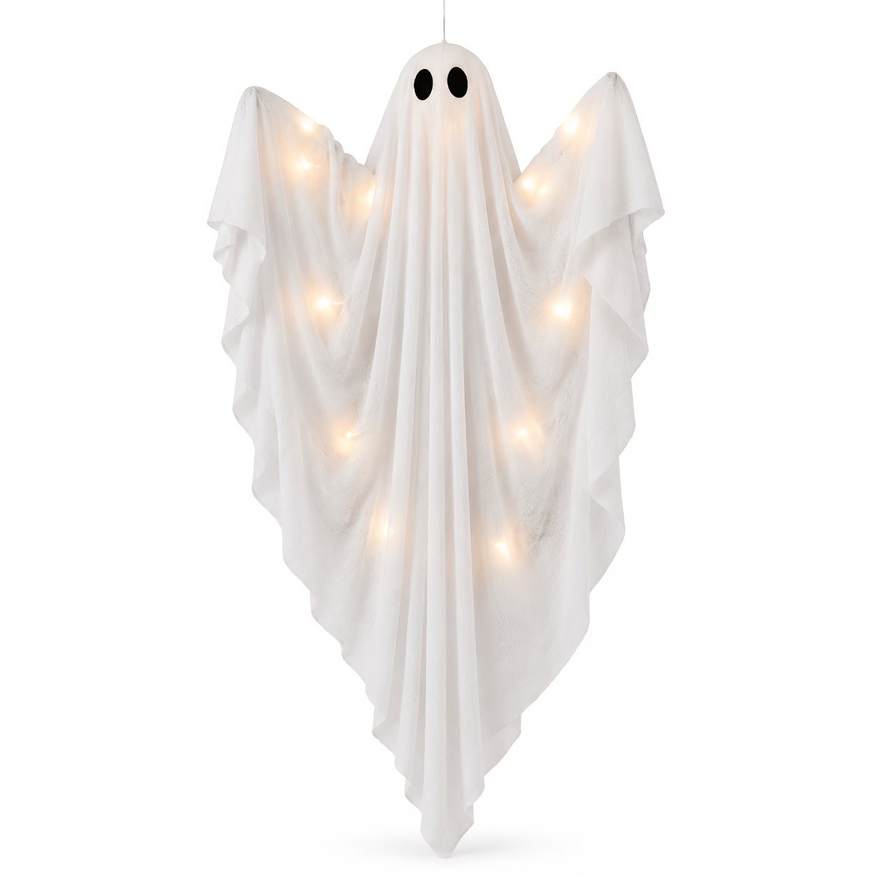 TEMU 1pc White Gauze Halloween Hanging Decoration, Large Scary Lighted With Spooky Face And Flowing Fabric, 47in, Halloween Party Horror Prop For