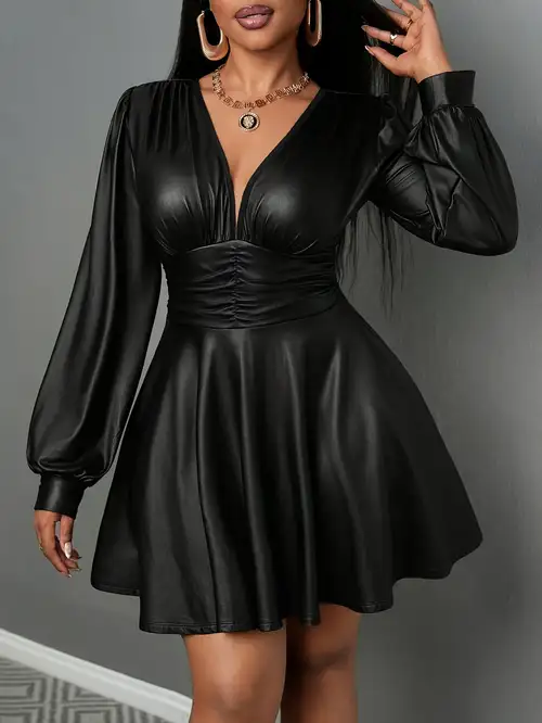Ladies' * Vintage V-Neck Long-Sleeve A-Line Mini Dress with a Fitted Waist * Parties Ladies' * Vintage V-Neck Long-Sleeve A-Line Mini Dress with a Fitted Waist * Parties