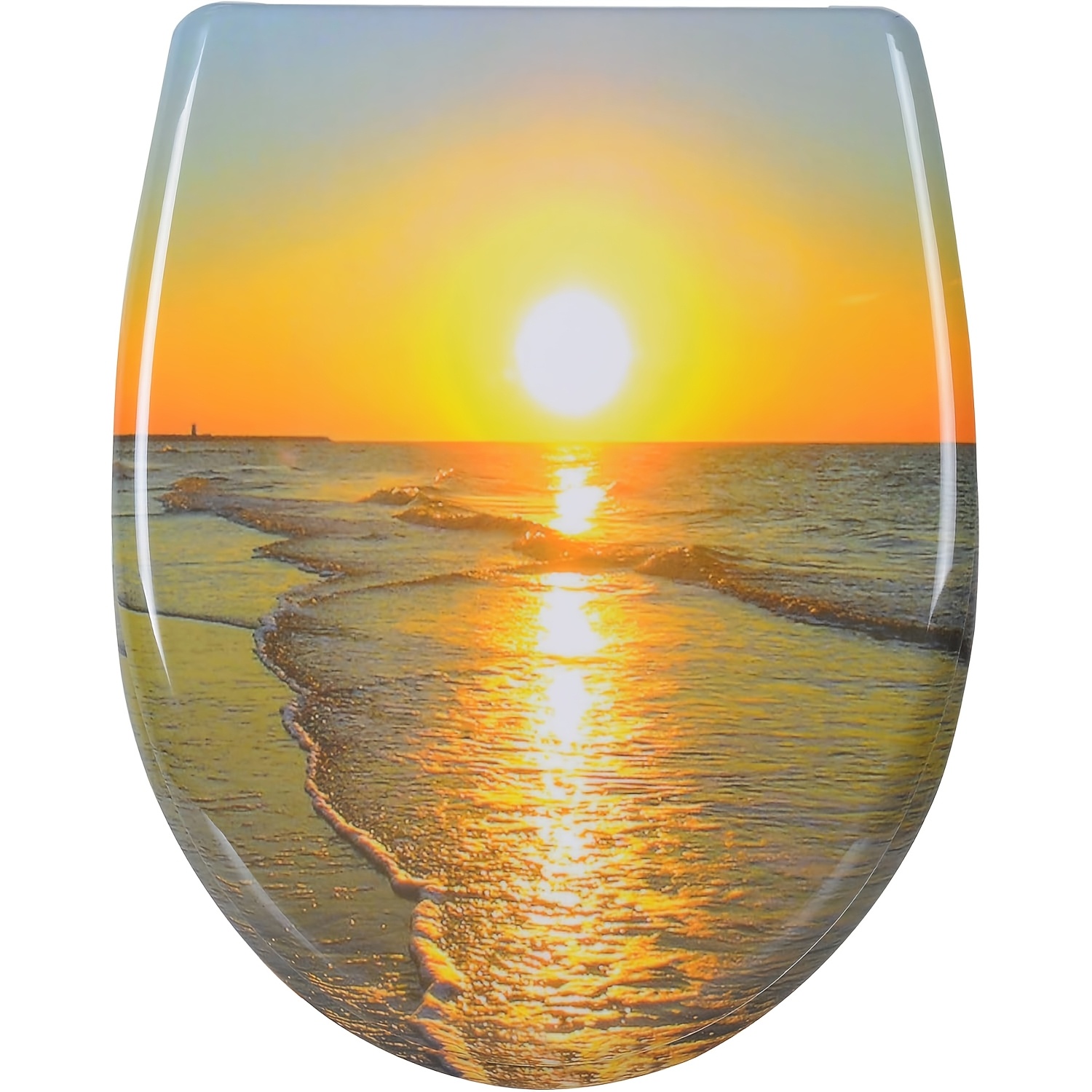 1pc Toilet Seat With Mechanism, Toilet Seat Motif, Toilet Lid Release Function, Premium Toilet Lid, Toilet Seat Made Of , O Shape, Sunrise, Easy To Clean And Install
