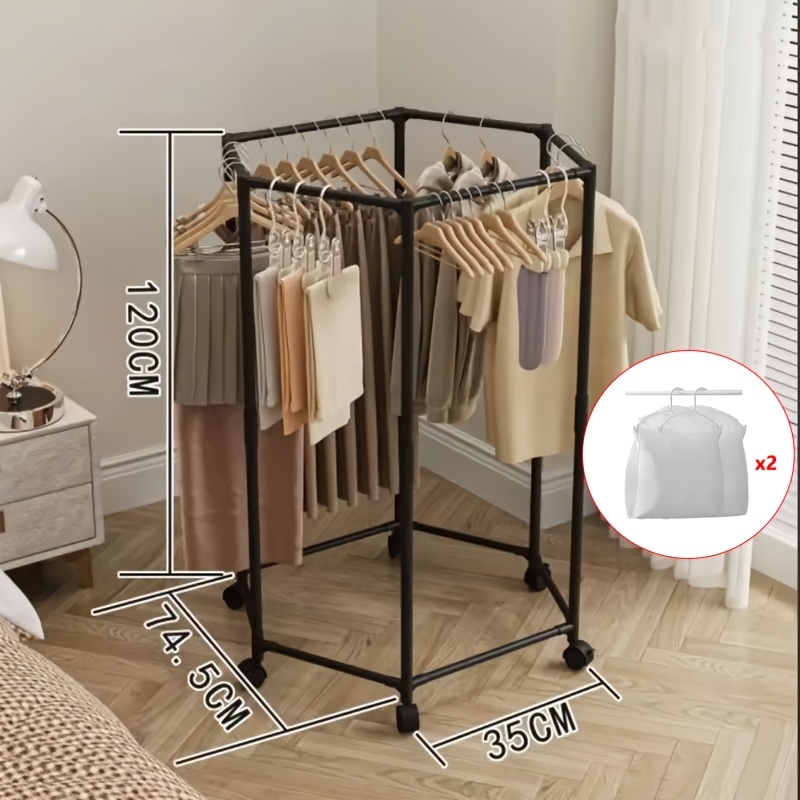 TEMU Perchero hexagonal giratorio con ruedas - Colgador de pie giratorio 360°, estructura de metal resistente, diseño portátil que ahorra para