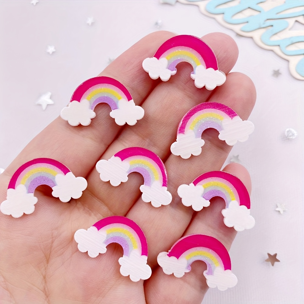 10pcs Colorful Glitter Mini Cloud Rainbow Flat Back Acrylic Sheet Miniature Pattern Applique Jewellery Decor Art Crafts