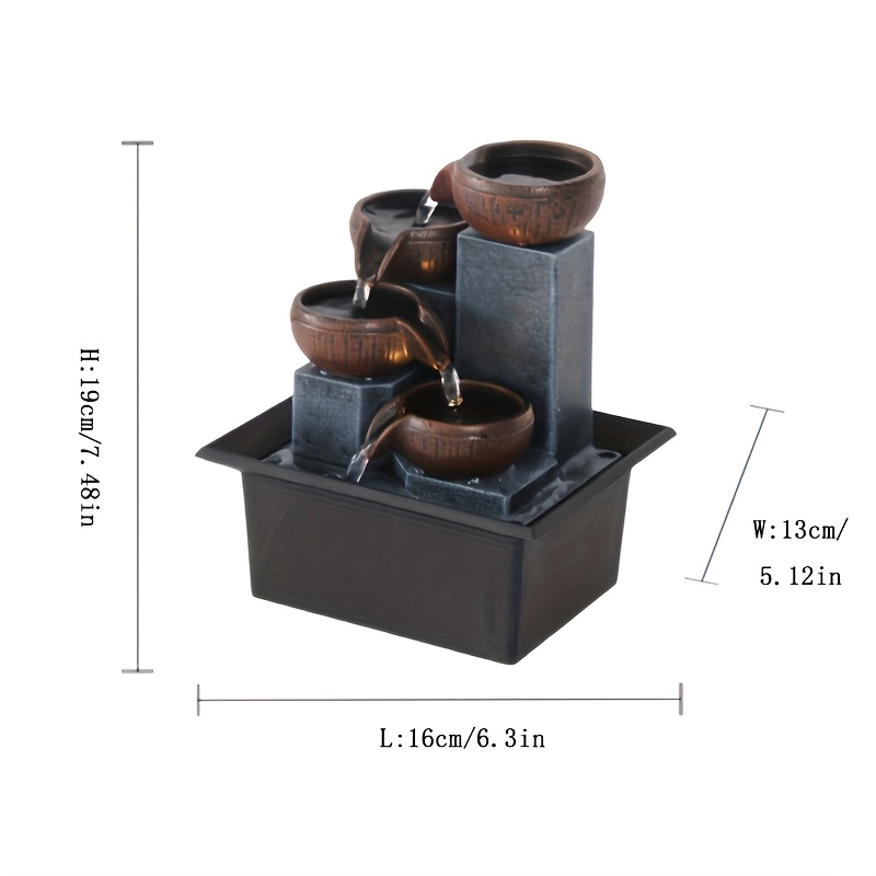 TEMU 1pc Usb Powered Four-story Desktop Fountain Waterfall With Warm Led Lights, Adjustable Three-level Pump, Plastic Indoor Decor For Home And