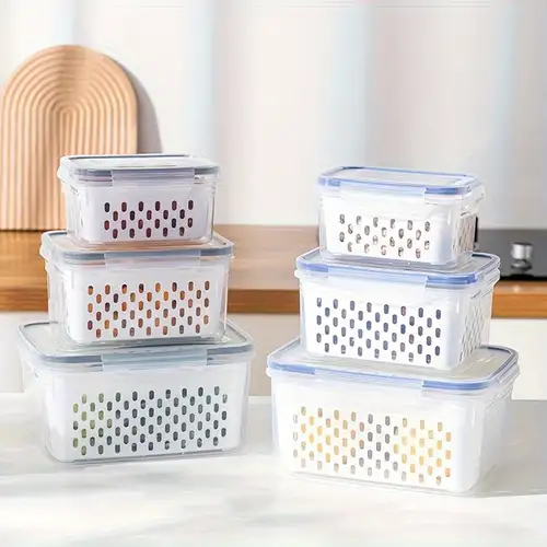 4pcs set storage container multifunctional leak proof and reusable food storage box with lid bpa free 2 layers food sealed box for meat grain fruit and vegetable kitchen organizers and storage kitchen accessories