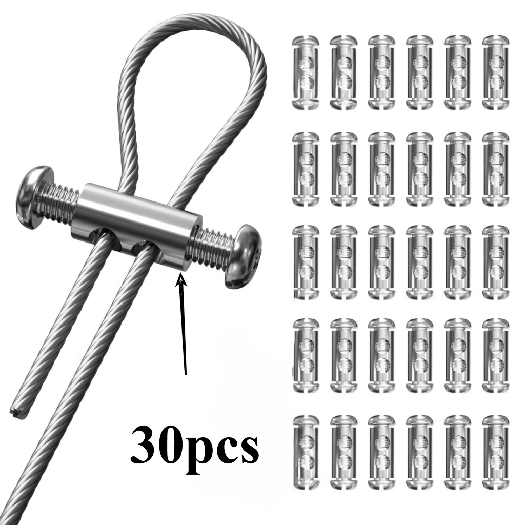 TEMU 30pcs Wire Rope Clamps With Screws - Double Hole Cable Crimping Rings, Adjustable & Reusable For 1-2. 5mm Wires, Perfect For Industrial
