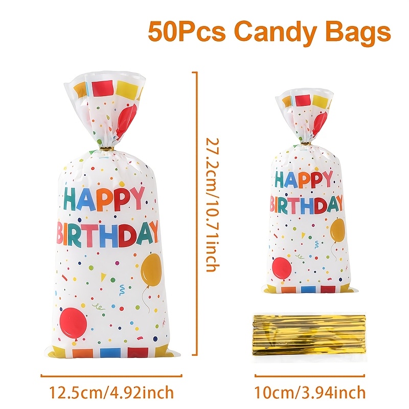 TEMU 25/50/100pcs Colorful Polka Dot Balloons & Confetti Birthday Gift Bags With Happy Birthday Text - Durable Plastic Party Favor Bags For 1st