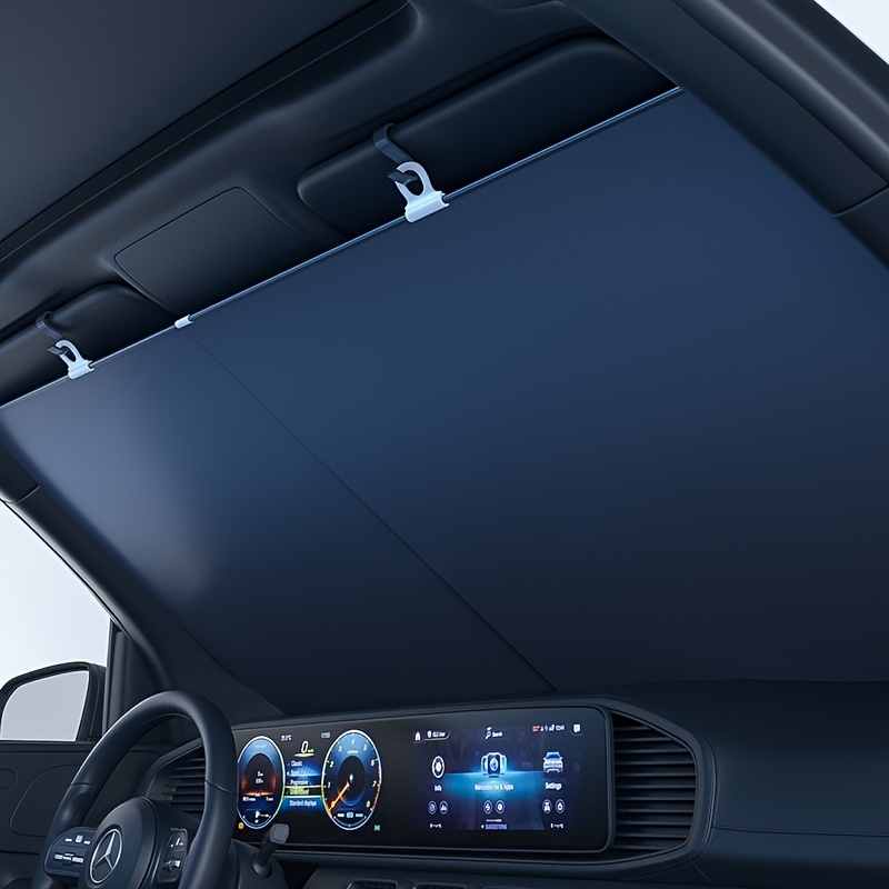 auto front windshield sun visor retractable car sunshade heat protection universal fit roll up closure vehicle accessories sun protection   accessory easy retractable design sun visors for car