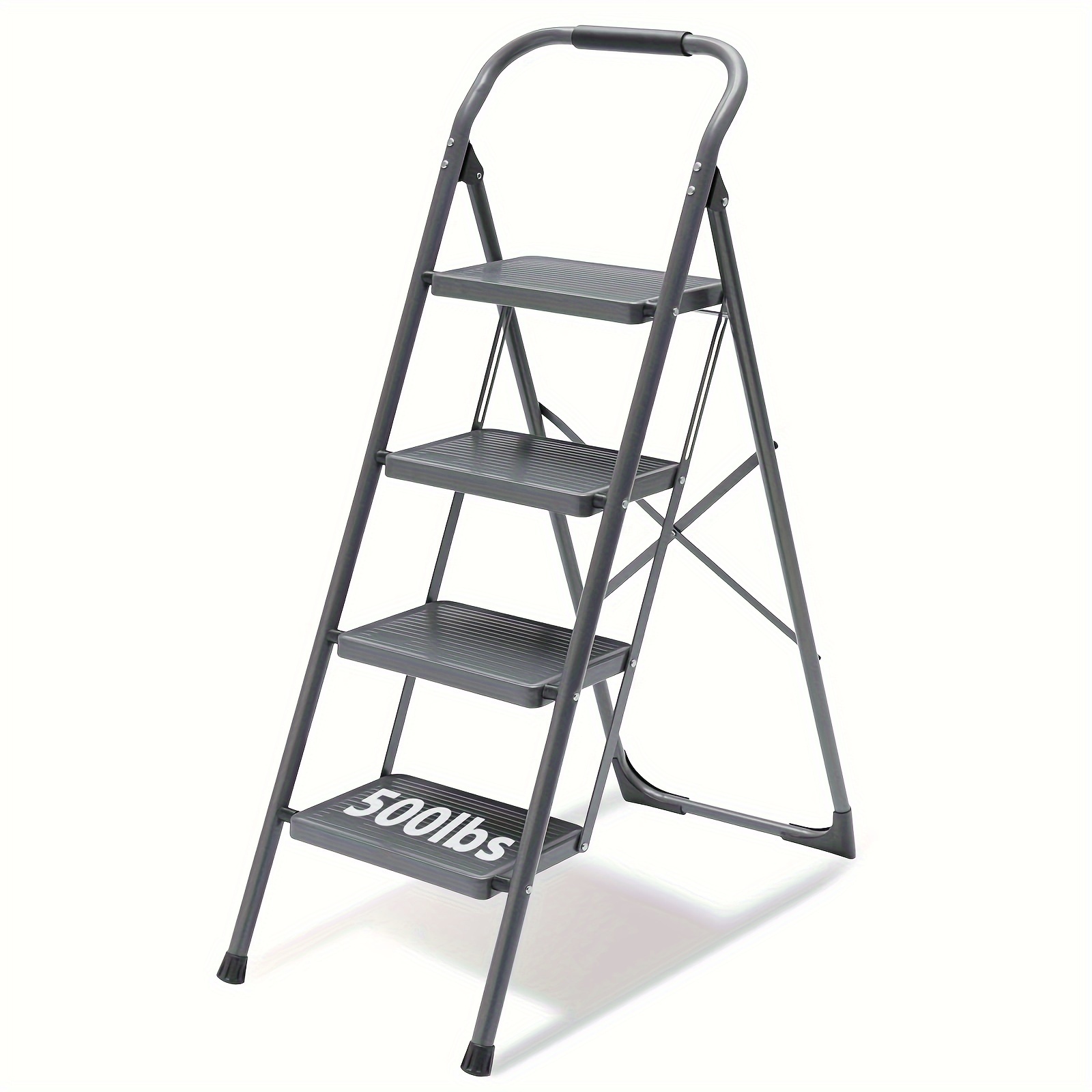 

4 Step Ladder Folding Step Stool With Wide Anti-slip Pedal 330lbs Sturdy Steel Ladder, Ergonomic Handgrip, Lightweight, Portable Kitchen, Office Steel Step Ladder Stool For Adults, Grey