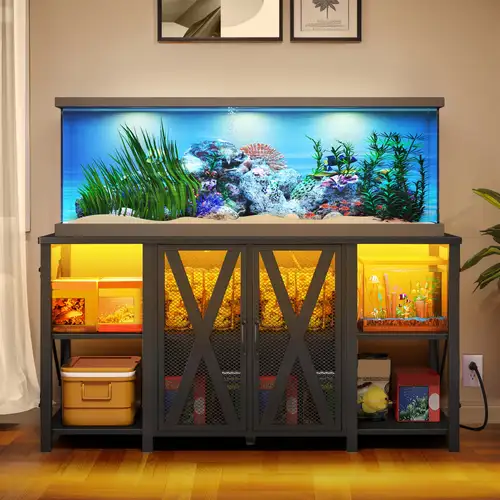 55 gallon fish tank stand with led light & power outlets, 55-75 gallon aquarium stand with drawer & barn door, cabinet for fish tank accessories storage for reptile tank, turtle tank, white - 55 gallon fish tank stand with led light & power outlets, 55-75 gallon aquarium stand with drawer & barn door, cabinet for fish tank accessories storage for reptile tank, turtle tank, white -