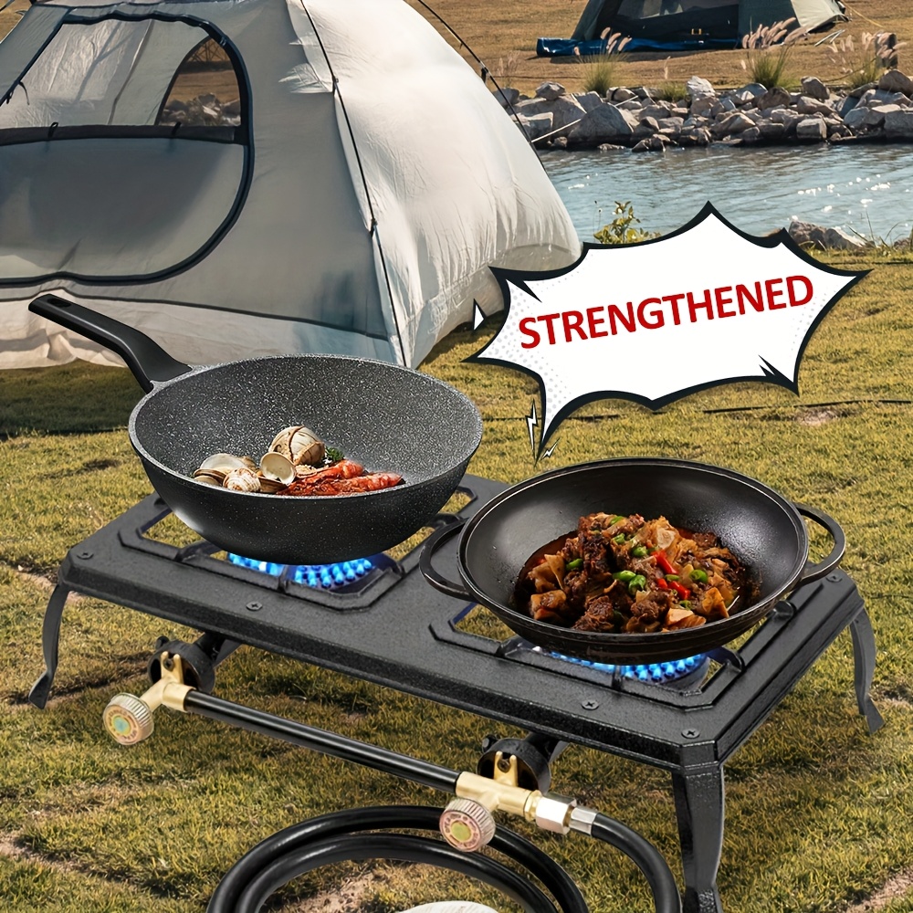 2-Burner Outdoor Propane Gas Stove - Cast Iron High-Pressure Cooker with Adjustable Legs & Built-in Lighter, Portable for Camping, Backyard Cooking, Home Brewing, Canning, Turkey Frying - Commercial-Grade Durability, Portable Gas Stove, Camping Cooking Station, Vibrant Cooking Appliance, Sturdy Metal Construction, Durable Cast Iron
