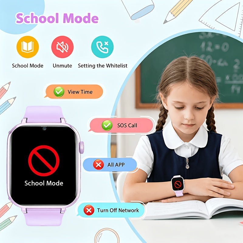 Kids Smartwatch, 4G Smartwatch met Telefoongesprek & GPS, Wifi Video Bellen Voice Messenger, SOS Alarm, Dagelijkse Activiteit Tracker, Wekker, School Lock Mode, Interactieve Games, Kerstcadeau voor Meisjes Jongens