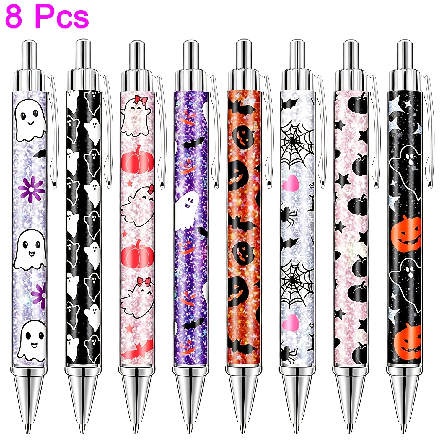 TEMU 8/24pcs Halloween Ballpoint Pens Bulk, Pink Ballpoint Pens, Spooky Cartoon Cute Bat Halloween Holiday Gifts, For Home Office School Smooth Ink