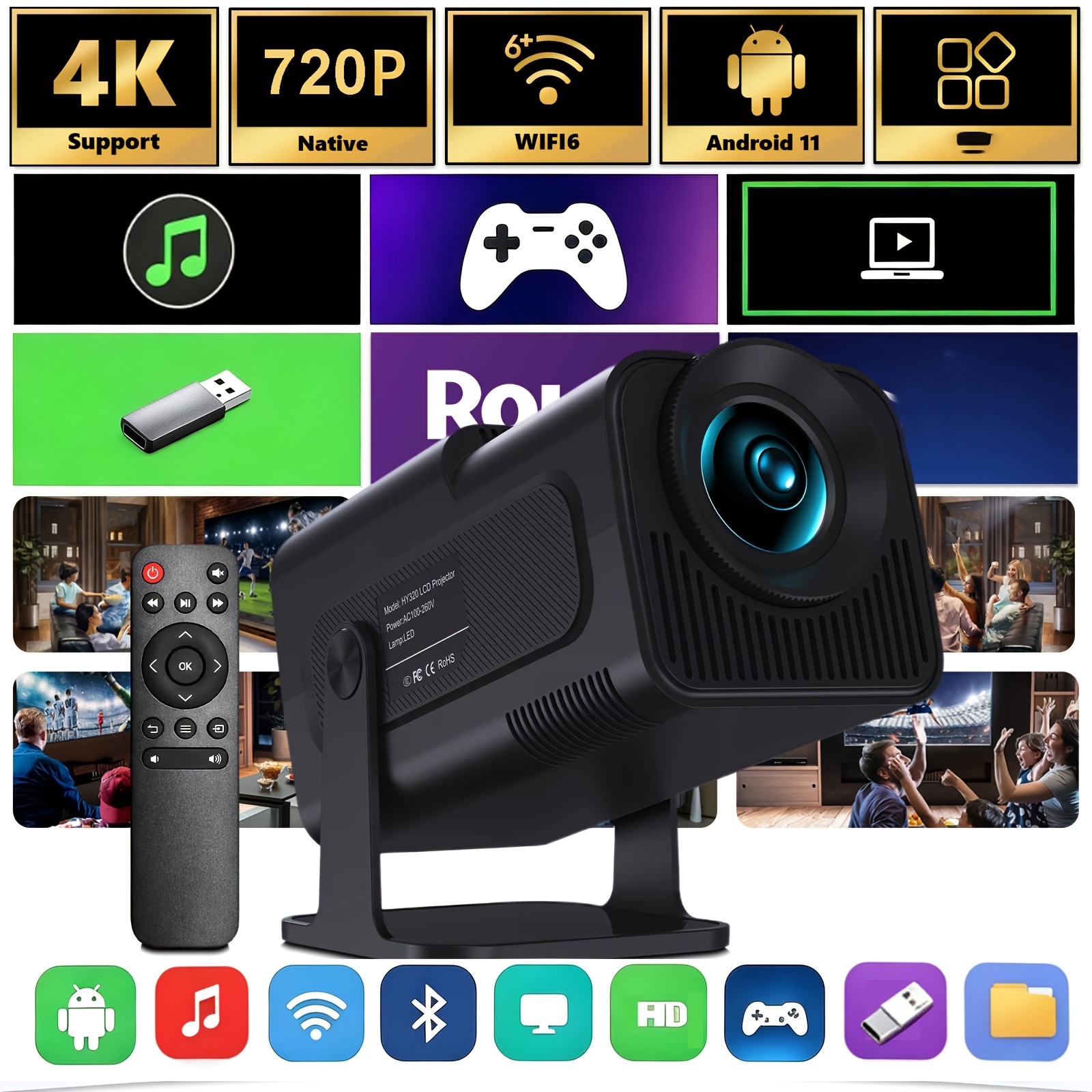 Image of Mini Projector, Supports Wifi, Native 720p, Supports 4k, Intelligent Portable Projector, Home Theater Projector, Compatible With Laptops Pc Screen Mirroring Function Of Smartphones