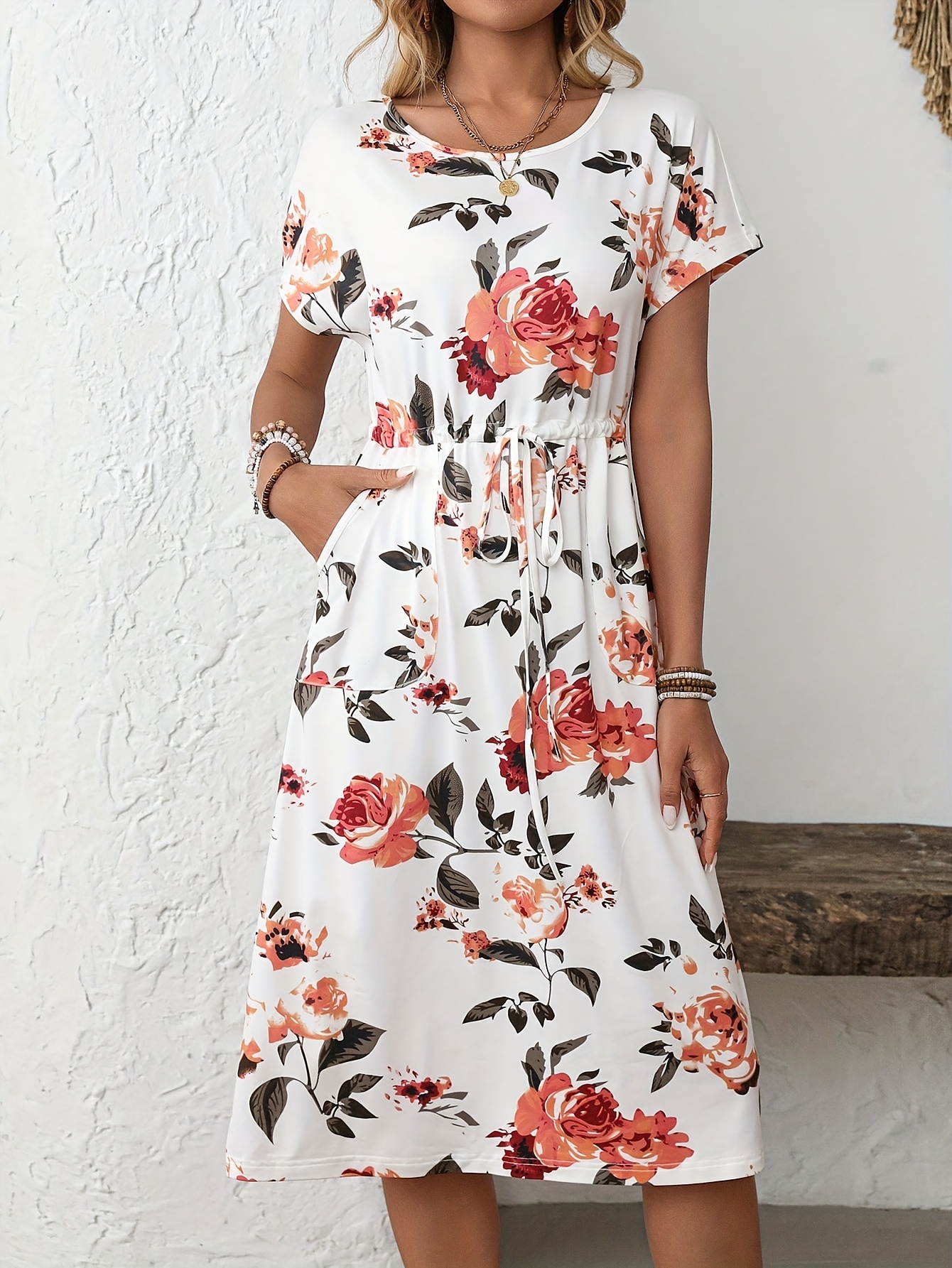 Sommerkleid Damen Baumwolle Leinen – V-Ausschnitt Strandkleid Kurzarm Freizeitkleid 2026