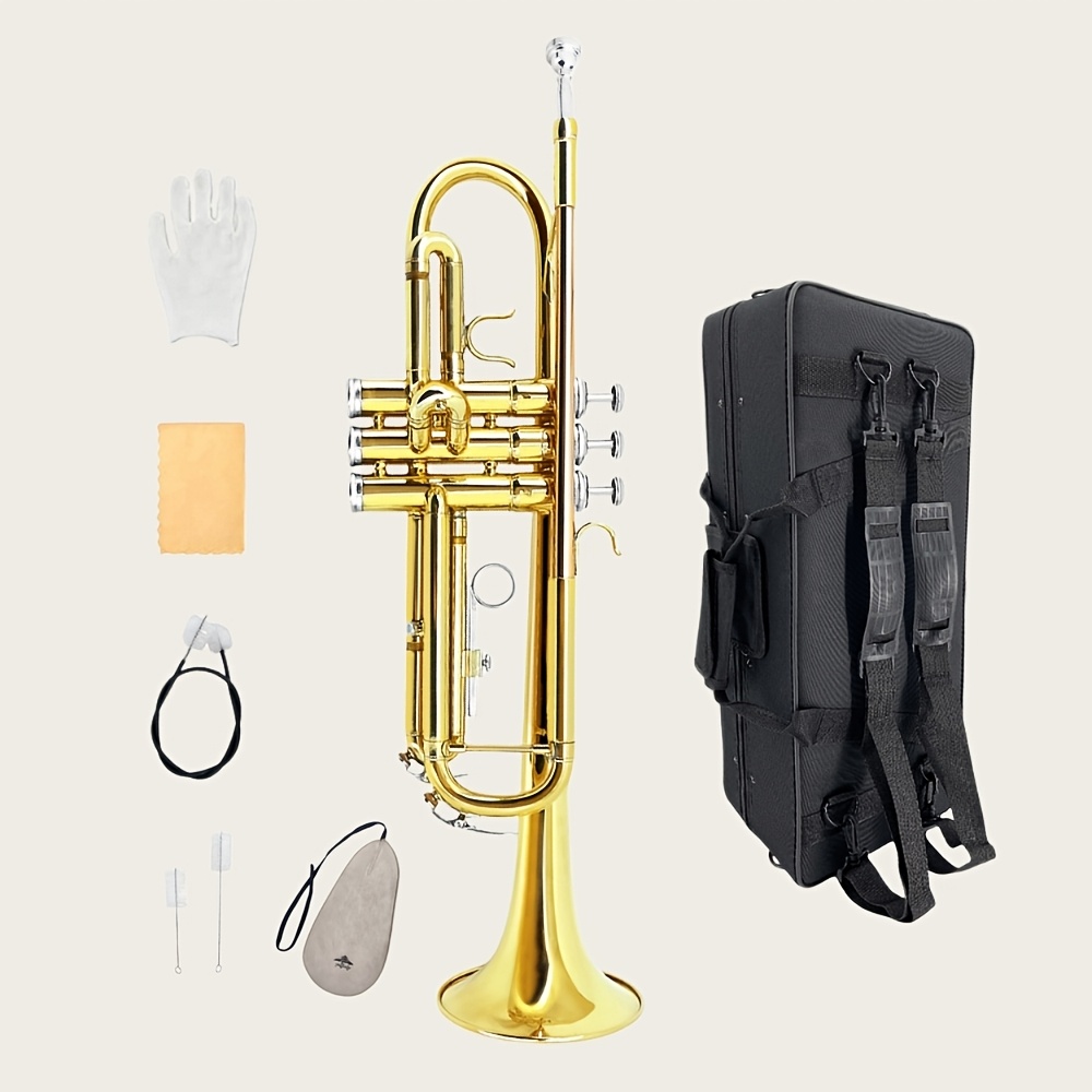 Image of Professional Bb Trumpet Set | Golden-plated Brass Trumpet, Complete Set With Case, 7c Mouthpiece & Cleaning Kit For Beginner&gift Exercise 3 Styles