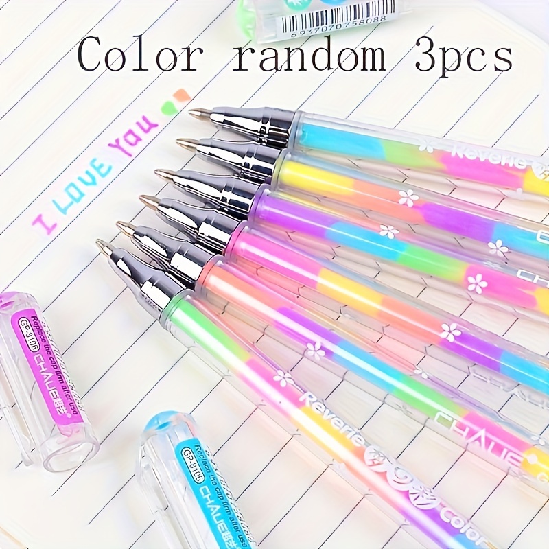 

6-in-1 Multicolor Gel Ink Rollerball Pens - Medium Point, Personalized Plastic Pens With Rainbow Colors For Diy Doodling And Drawing - Pack Of 3 Random Colors