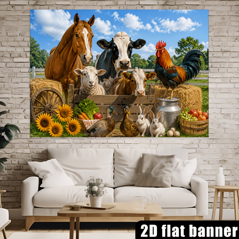 Farm Animal Theme Backdrop, 2D Flat