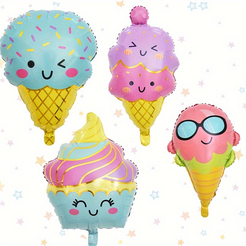 

4pcs Summer Ice Cream Cone Foil Balloons - Perfect For Birthday & Party Decorations, Indoor/outdoor Use Balloons Decoration Set Balloon Decorations