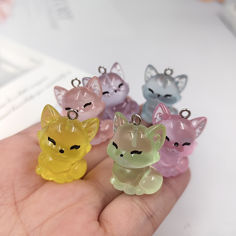 

10pcs Cute Fox Charms, Kawaii Resin Animal Pendants, For Jewelry Making, Diy Keychain Findings