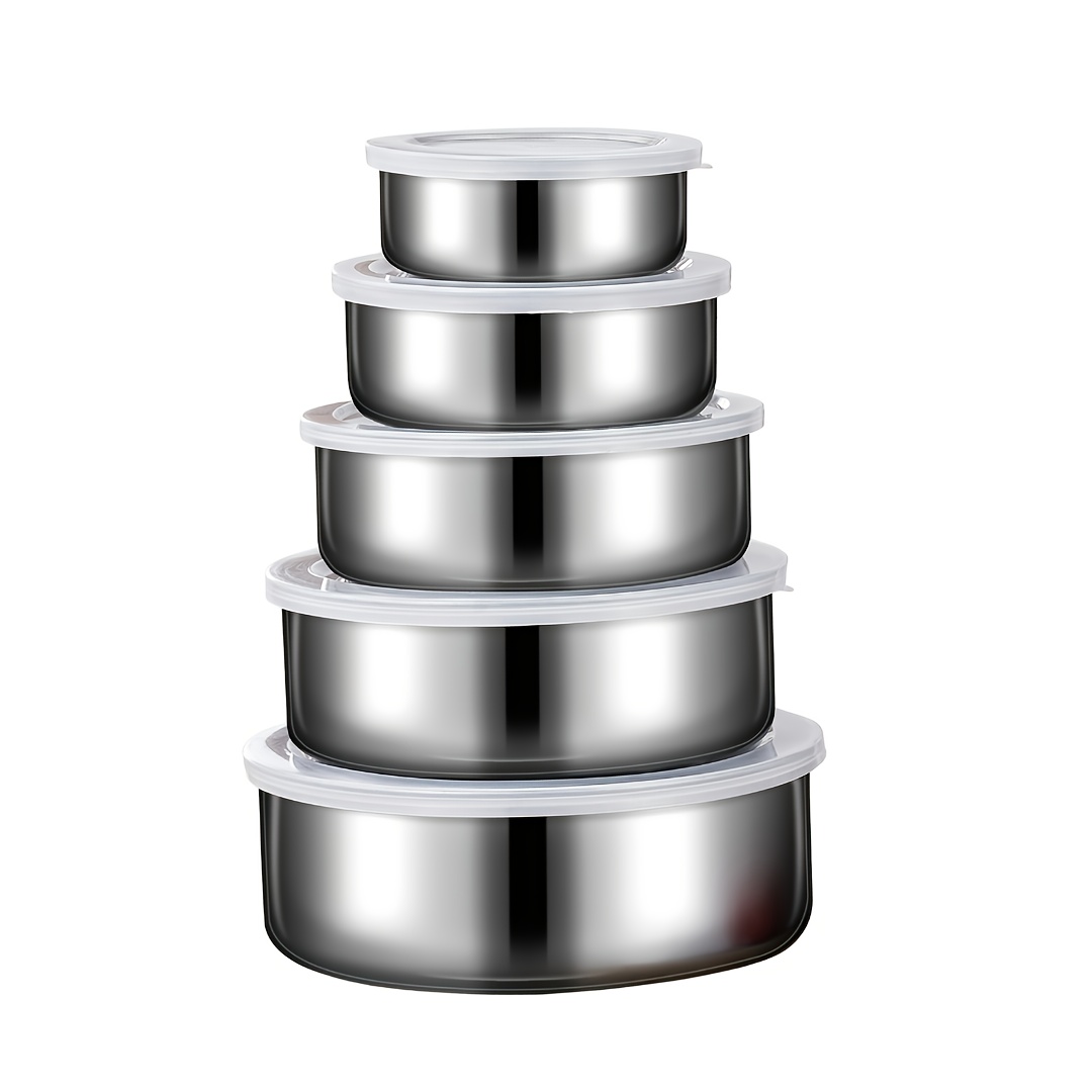 E-shop 10er-Set Edelstahl-Außenbereich-Lebensmittelbehälter mit auslaufsicherem Deckel - Ramadan-Essentials - Robuste, stapelbare runde Schüsseln [5