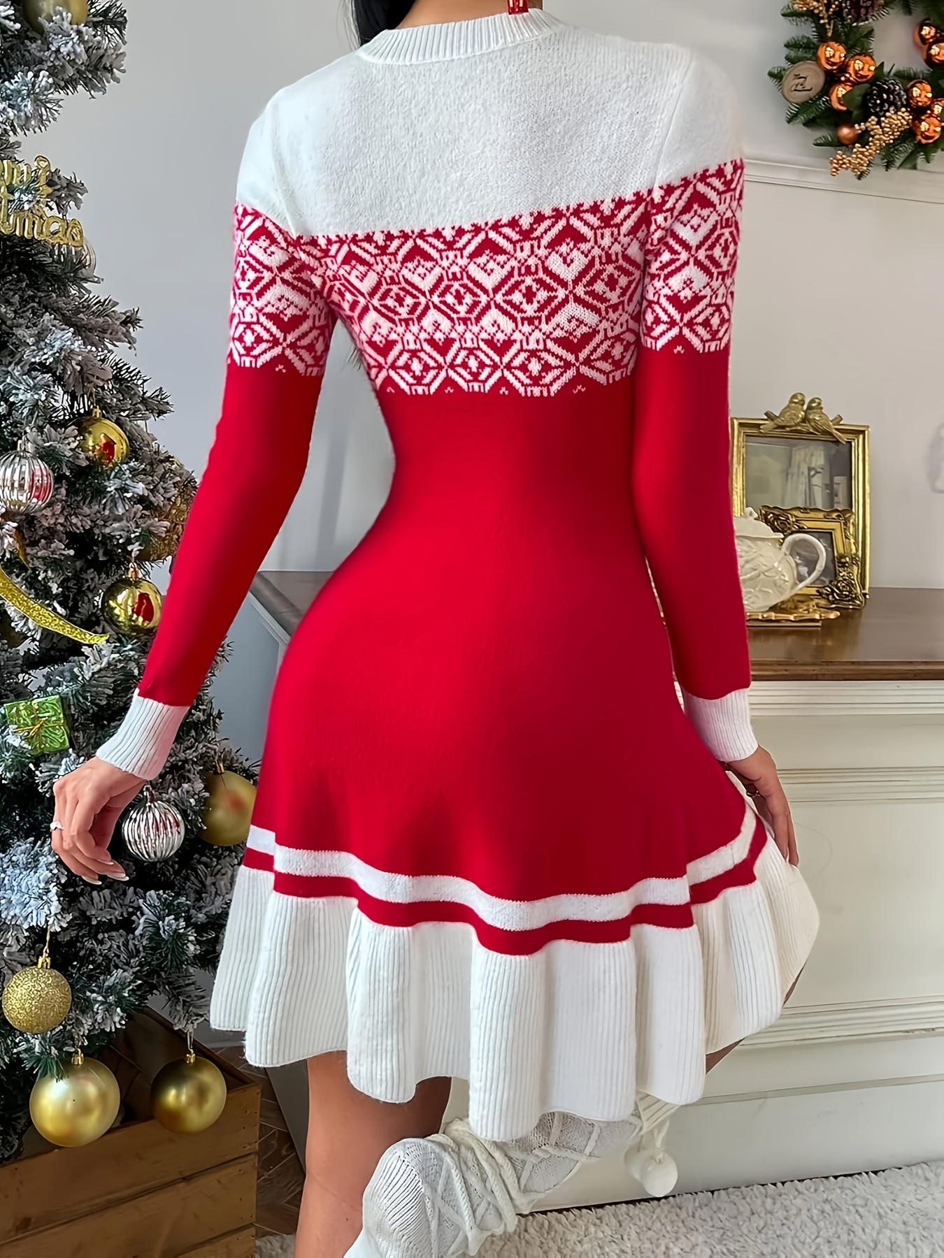 christmas dress geometric pattern color block - Temu Belgium