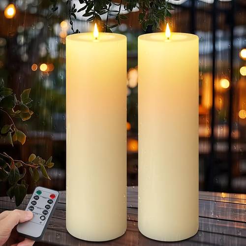 flameless led candles with remote control timer feature large flickering led candles measuring 4 x 14 inches suitable for outdoor use battery operated led pillar candles for gardens and lanterns
