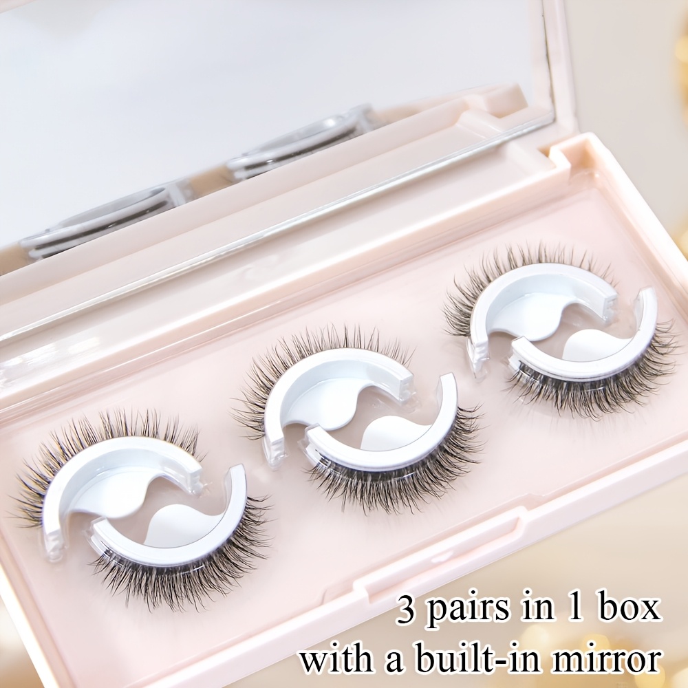 Image of 3 Pairs Self-adhesive 3d Mink False Eyelashes, No Glue Lashes And No Remover Needed, Built-in Mirror Case, Reusable And Portable, Natural Look For , Perfect For Travel And Holiday Gifts