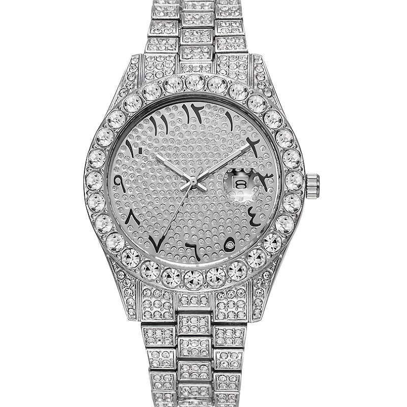 TEMU 1pc Men's Watch, Round Dial, Arabic Numeral Display, With Calendar Display, Men's Quartz Watch